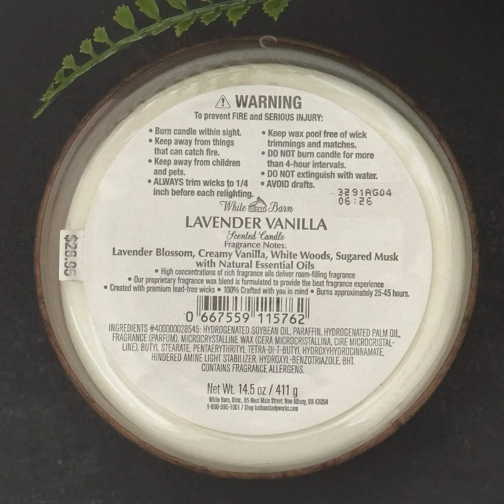 BBW Lavender Vanilla White Barn Bath & Body Works 3 Wick Candle - Picture 10 of 10